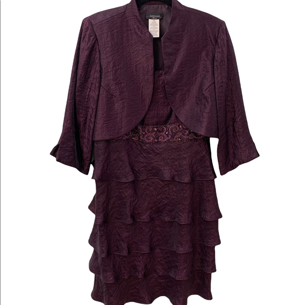 R&M Richards Womens Sheath Dress Maroon 2 Piece Tiered Embellished Plus 18W